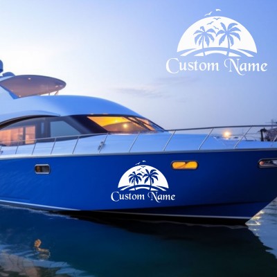 Gemiye Tekneye Kişiye Özel Tasarımlı Sticker Adada Palmiye Ağacı Tekne Sticker, Vinil Sticker, Tekne Sticker