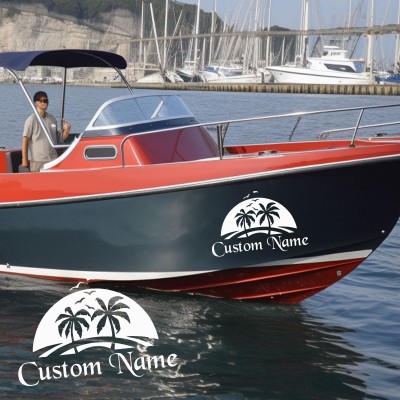Gemiye Tekneye Kişiye Özel Tasarımlı Sticker Adada Palmiye Ağacı Tekne Sticker, Vinil Sticker, Tekne Sticker