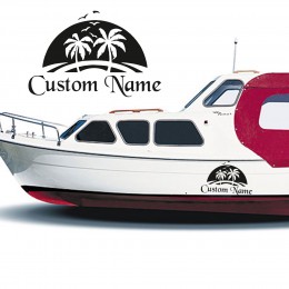 Gemiye Tekneye Kişiye Özel Tasarımlı Sticker Adada Palmiye Ağacı Tekne Sticker, Vinil Sticker, Tekne Sticker (2 adet Sağ Sol)