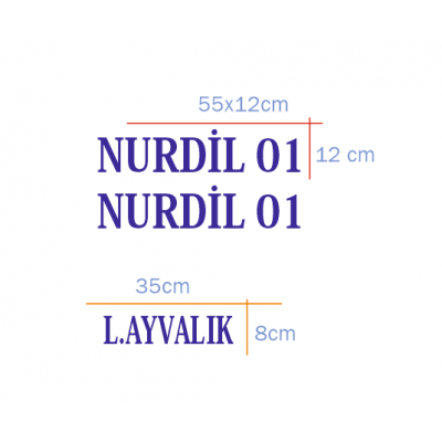 Kişiye Özel Nurdil 01 Tekne Sticker, Vinyl Sticker, Boat Sticker (Set 2 adet Sağ Sol 55x12 2adet 35x10cm Olacak Şekilde) 