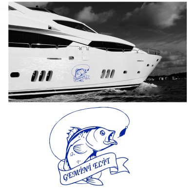 Kişiye Tekneye Yatlara Özel balık gemini elit  Yazısı Sticker Yapıştırma 