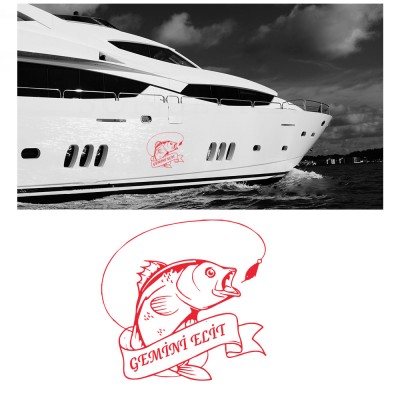 Kişiye Tekneye Yatlara Özel balık gemini elit  Yazısı Sticker Yapıştırma 