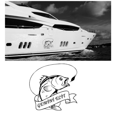Kişiye Tekneye Yatlara Özel balık gemini elit  Yazısı Sticker Yapıştırma 