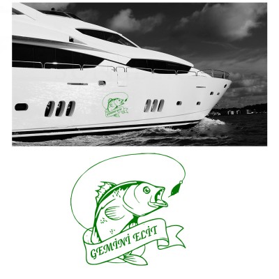 Kişiye Tekneye Yatlara Özel balık gemini elit  Yazısı Sticker Yapıştırma 