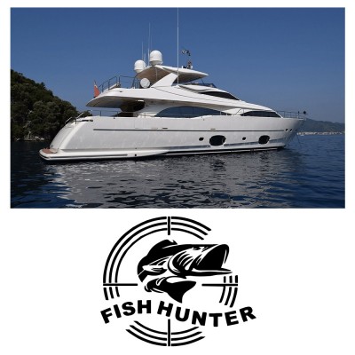 Kişiye Tekneye Yatlara Özel Fishhunter Logo Yazısı Sticker Yapıştırma 