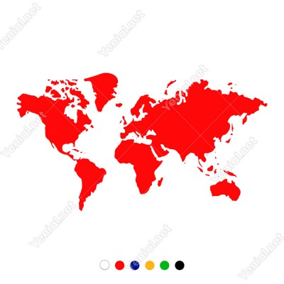 Dünya Haritası Duvar Oda Salon İş Yeri İçin Sticker 60x33cm