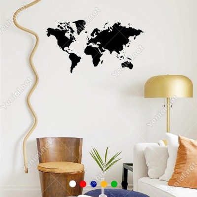Dünya Haritası Duvar Oda Salon İş Yeri İçin Sticker 60x33cm