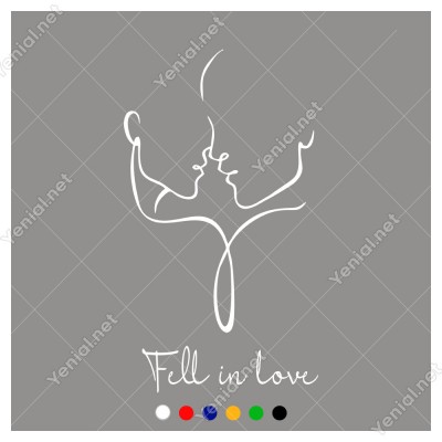 El Yazısı Fell İn Love Kadın Erkek Duvar Yazısı Sticker 60x33cm