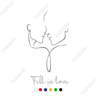 El Yazısı Fell İn Love Kadın Erkek Duvar Yazısı Sticker 60x33cm