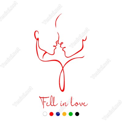 El Yazısı Fell İn Love Kadın Erkek Duvar Yazısı Sticker 60x33cm