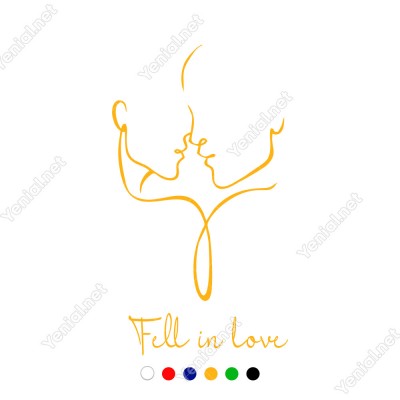 El Yazısı Fell İn Love Kadın Erkek Duvar Yazısı Sticker 60x33cm