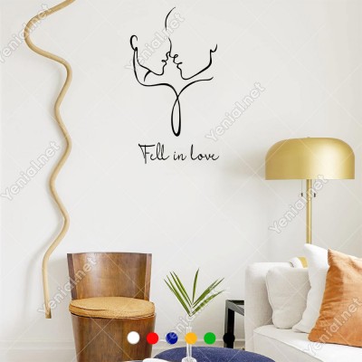 El Yazısı Fell İn Love Kadın Erkek Duvar Yazısı Sticker 60x33cm
