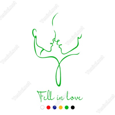 El Yazısı Fell İn Love Kadın Erkek Duvar Yazısı Sticker 60x33cm