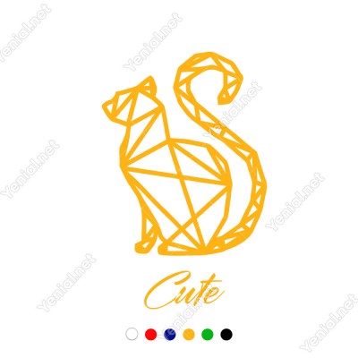 El Yazısı İle Yazılmış Cute Yazısı ve Kedi Sticker 60x33cm