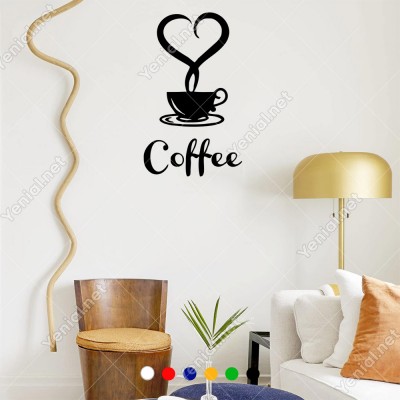 El Yazısı ile Yazılmış Kalp Şekli Fincan ve Coffe Yazısı Sticker 60x58cm