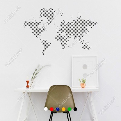 Nokta Nokta Dünya Haritası Duvar Oda Salon İş Yeri İçin Sticker 100x63cm