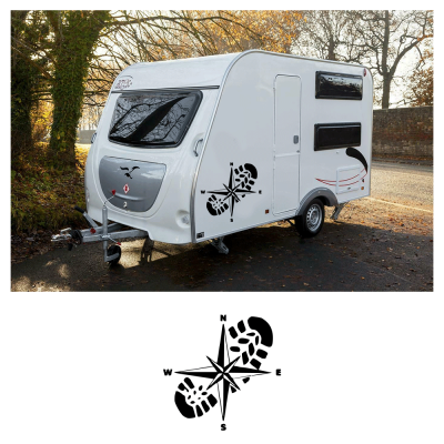 Kişiye Karavana Özel Ayak İzi Pusula sticker Yapıştırma İki Adet