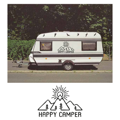 Kişiye Karavana Özel Happy Camper Sticker Yapıştırma