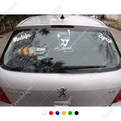 Atatürk Potresi İmzası ve Kişiye Özel 2 Adet Yazı Araç Stickerları