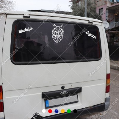 Çizgi Halinde Kurt ve Kişiye Özel 2 Adet İsim Stickerları