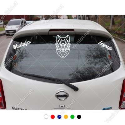 Çizgi Halinde Kurt ve Kişiye Özel 2 Adet İsim Stickerları