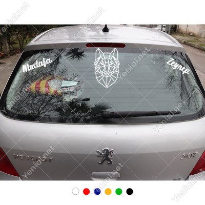 Çizgi Halinde Kurt ve Kişiye Özel 2 Adet İsim Stickerları