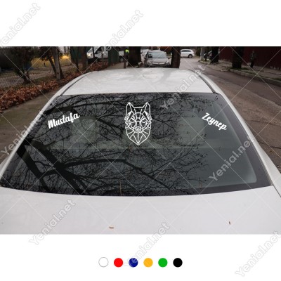 Çizgi Halinde Kurt ve Kişiye Özel 2 Adet İsim Stickerları