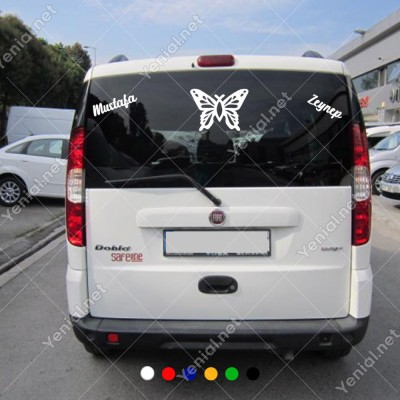Detaylı Kelebek Çizimi ve Kişiye Özel 2 Adet İsim Stickerları
