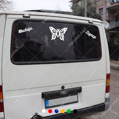 Detaylı Kelebek Çizimi ve Kişiye Özel 2 Adet İsim Stickerları