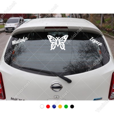 Detaylı Kelebek Çizimi ve Kişiye Özel 2 Adet İsim Stickerları