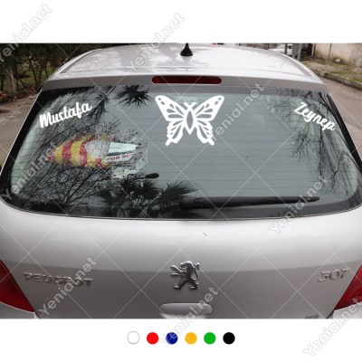 Detaylı Kelebek Çizimi ve Kişiye Özel 2 Adet İsim Stickerları