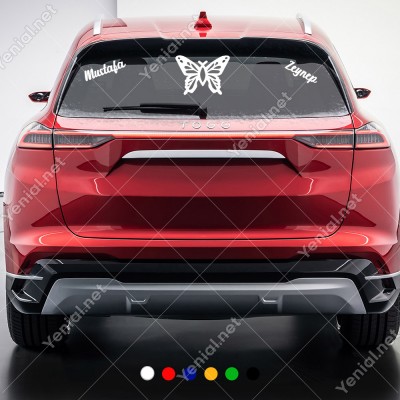 Detaylı Kelebek Çizimi ve Kişiye Özel 2 Adet İsim Stickerları