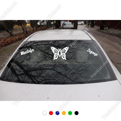Detaylı Kelebek Çizimi ve Kişiye Özel 2 Adet İsim Stickerları