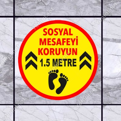 Lütfen Sağlığınız İçin Sosyal Mesafeyi Koruyalım 1.5 Metre Ayak İzi Sticker