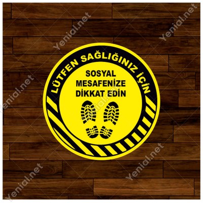 Lütfen Sağlığınız İçin Sosyal Mesafeyi Koruyalım Yazısı Sarı Renk Sticker