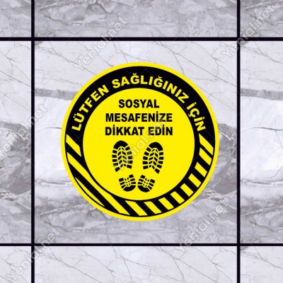 Lütfen Sağlığınız İçin Sosyal Mesafeyi Koruyalım Yazısı Sarı Renk Sticker