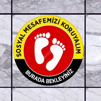 Lütfen Sağlığınız İçin Sosyal Mesafeyi Koruyalım Yazısı Sarı Ve Kırmızı Renk Sticker