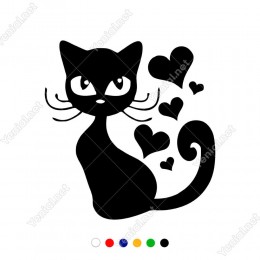 Aşk ve Kalpler İçinde Kedi Sticker Yapıştırma