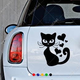 Aşk ve Kalpler İçinde Kedi Sticker Yapıştırma