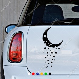 Ayın İçinden Dökülen Yıldızlar Sticker Yapıştırma