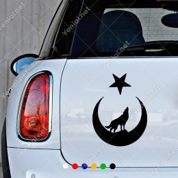 Ayyıldız Üzerinde Kurt Modifiye Araba Oto Sticker