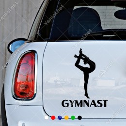 Gimnastik Yazısı ve Gimnastik Yapan Kız Spor Stickerı