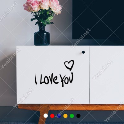 I love You Yazısı ve Sağ Üstte Kalp İşareti Sticker