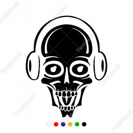 Kafasında Kulaklık Bulunan Kuru Kafa Punisher Etiket Sticker