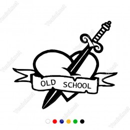 Kalp ve Kılıç Old School Etiket Sticker Yapıştırma