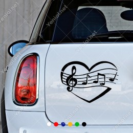 Kalp ve Müzik Notaları Etiket Sticker Yapıştırma