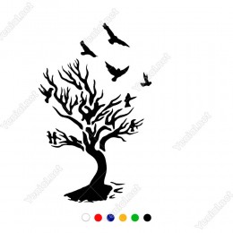 Kuru Ağaç ve Kuşlar Motifi Araba Duvar Sticker