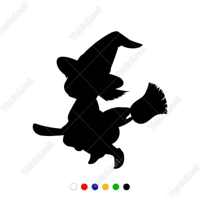 Süpürgesi İle Gezinen Sevimli Çocuk Cadı Sticker