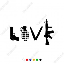 Tabanca Bomba Bıçak Ve M4A4 Silahdan Love Yazısı Sticker
