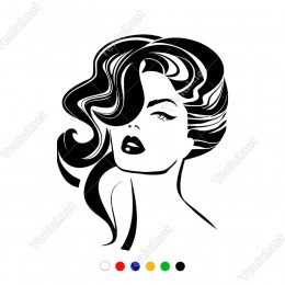 Vintage Kadın Yüz Moda Ve Saç Vektör Sticker Yapıştırma